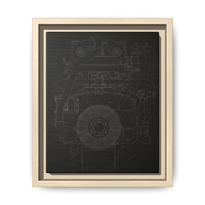 Machine Schematic Engine Drawing Front View Framed Wall Art on Stretched Canvas