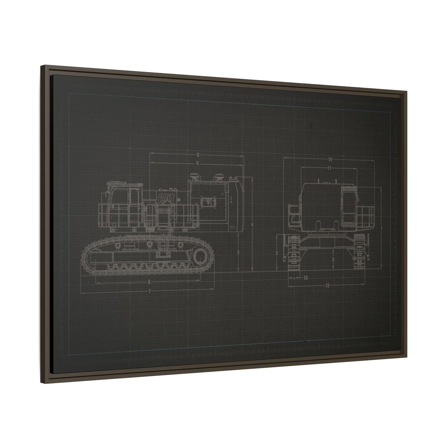 601 Excavator Drawing, Framed Wall Art on Canvas