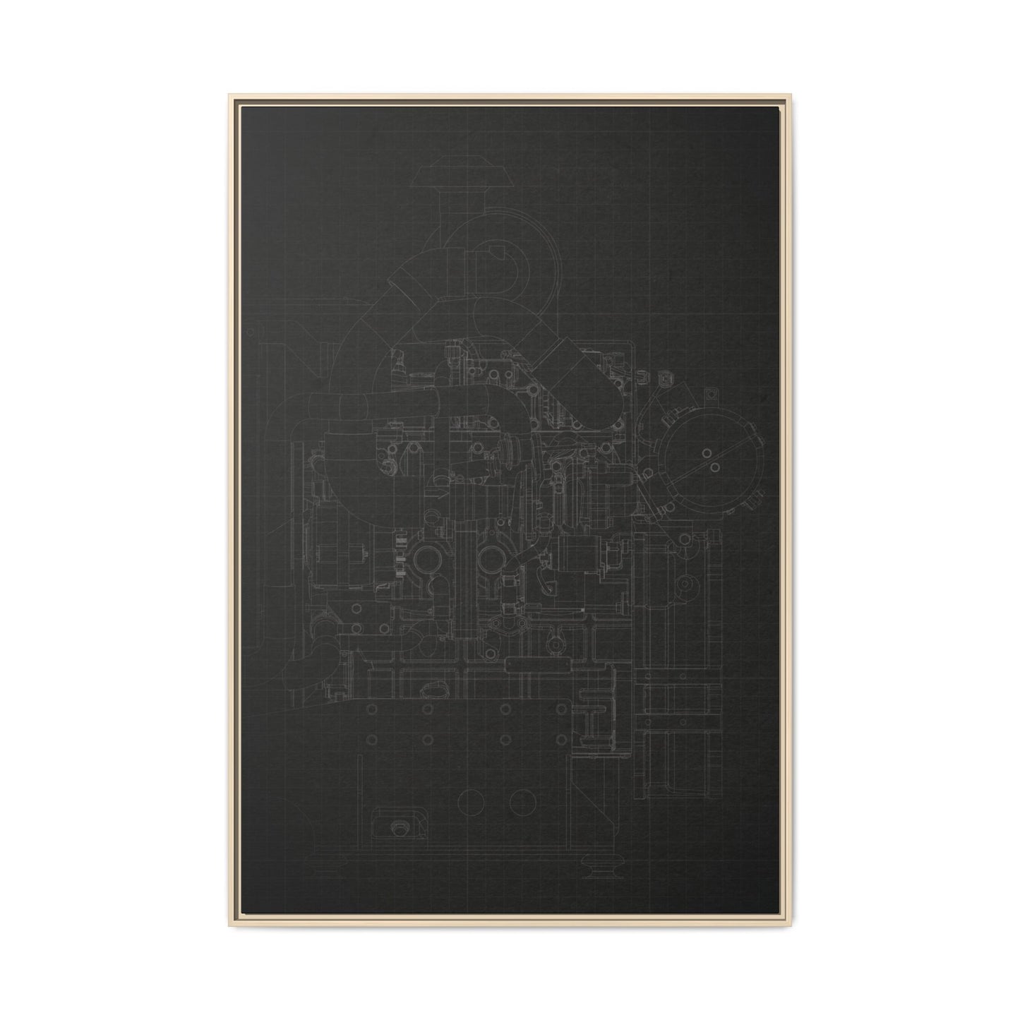 Heavy Equipment Engine Schematic Drawing – Framed Wall Art on Canvas
