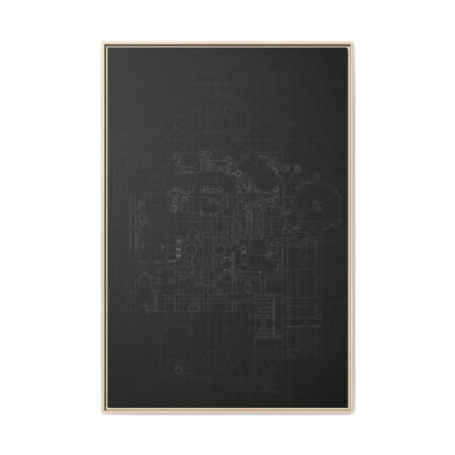Heavy Equipment Engine Schematic Drawing – Framed Wall Art on Canvas