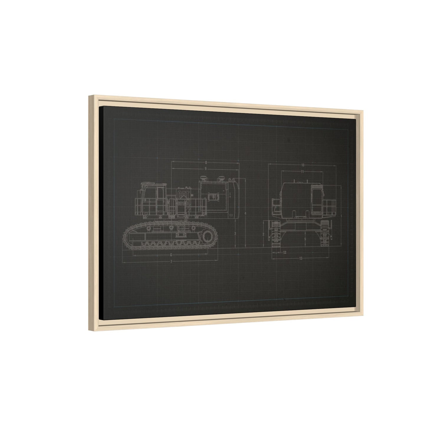 601 Excavator Drawing, Framed Wall Art on Canvas