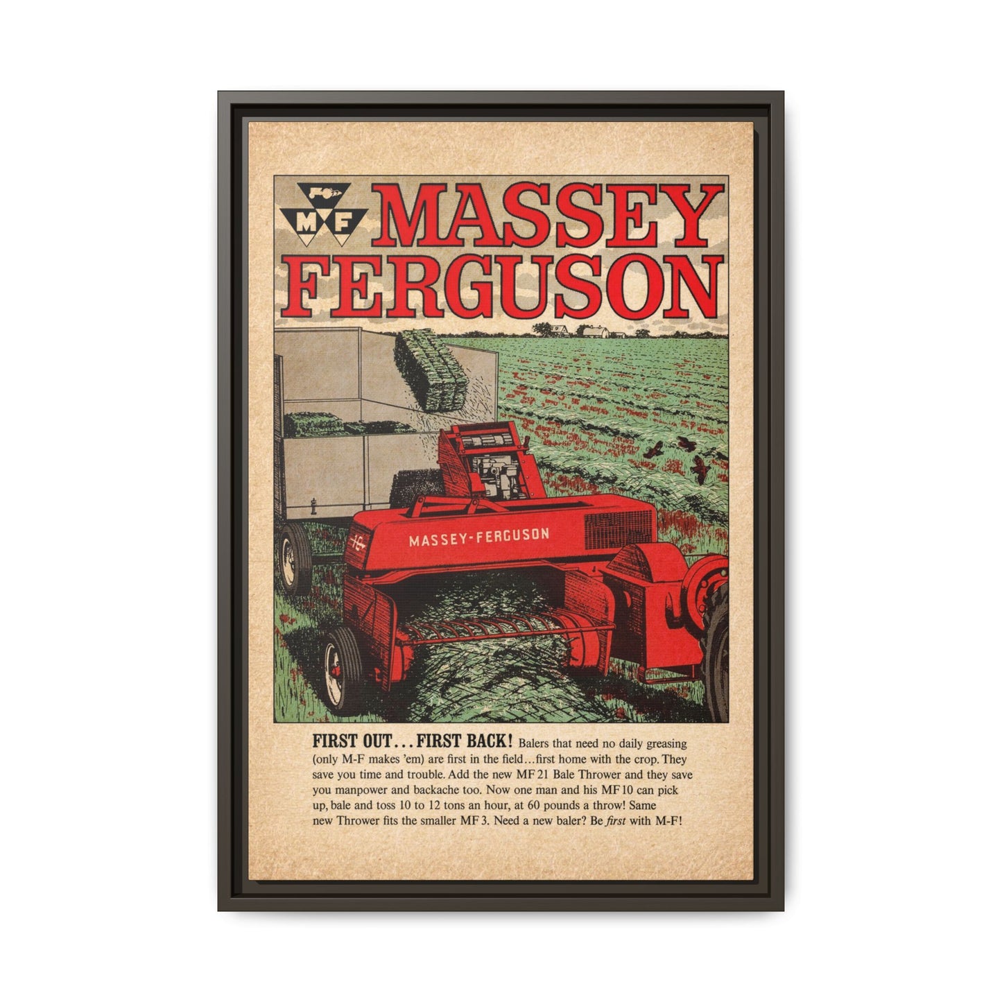 Massey Ferguson Tractor Poster Matte Canvas Framed | Vintage Farm Machinery Print
