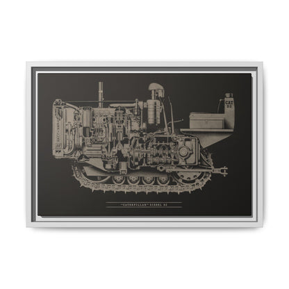 Vintage Caterpillar D2 Cutaway Drawing | Framed Wall Art on Stretched Canvas