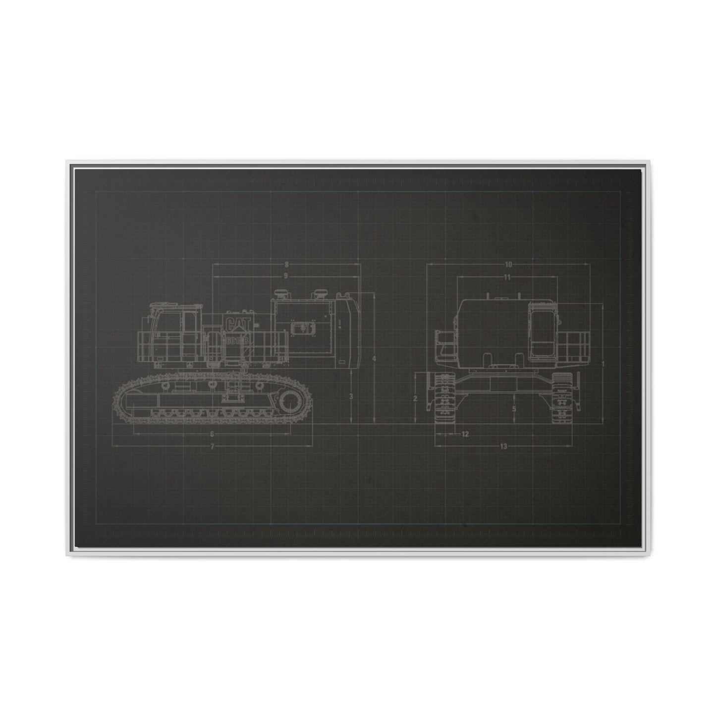601 Excavator Drawing, Framed Wall Art on Canvas