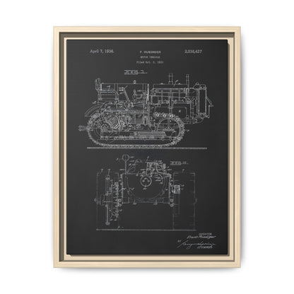 Vintage Dozer Rudiger Patent Drawing, Framed Wall Art on Canvas