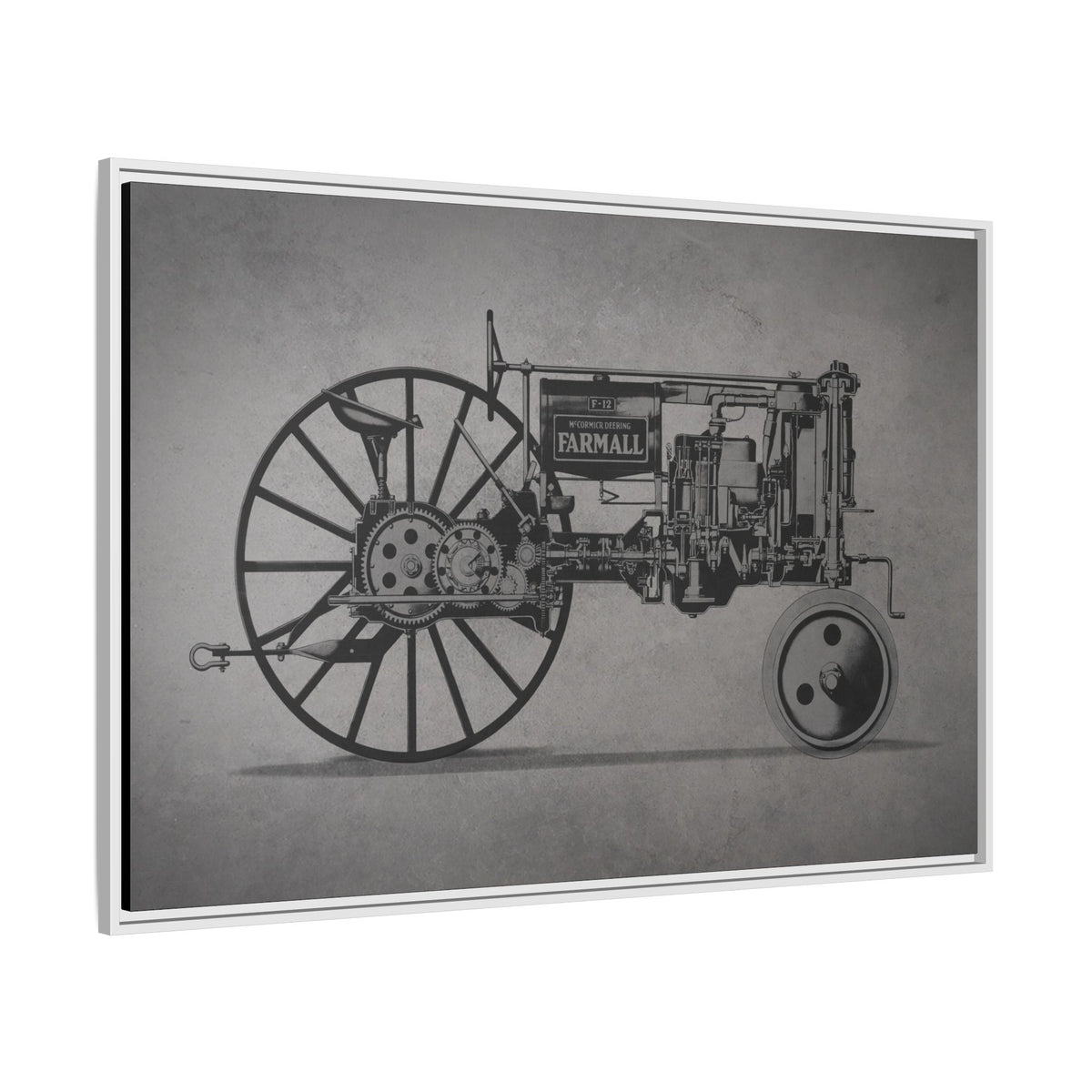 Vintage Farmall F-12 Mechanical Drawing | Light | Framed Wall Art on Canvas