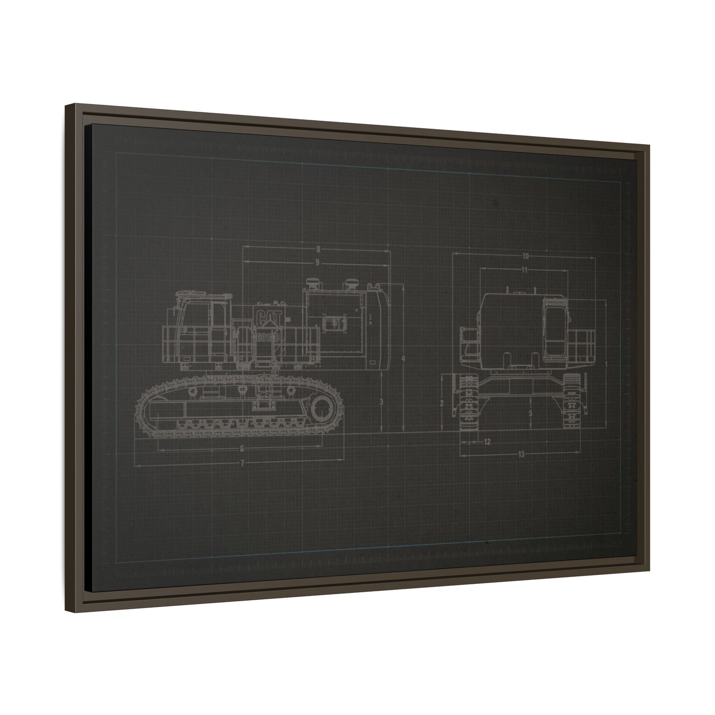 601 Excavator Drawing, Framed Wall Art on Canvas