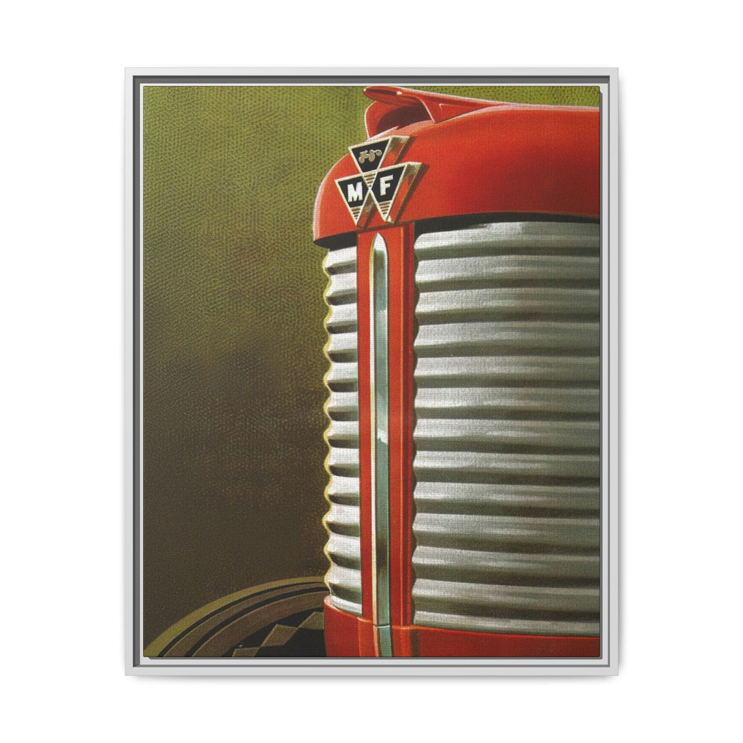 Vintage Red Tractor Grill Matte Canvas Framed | Farm Machinery Wall Art