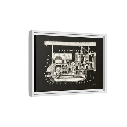 Vintage Engine Crawler Cutaway Engineering Drawing on Matte Canvas Framed | Industrial Wall Art