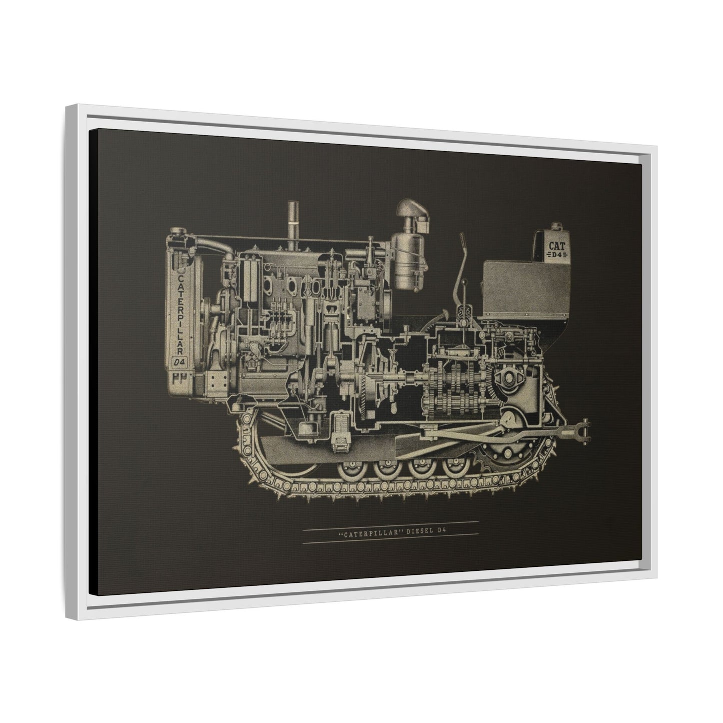Vintage D4Tractor Crawler Cutaway Drawing | Framed Wall Art on Canvas