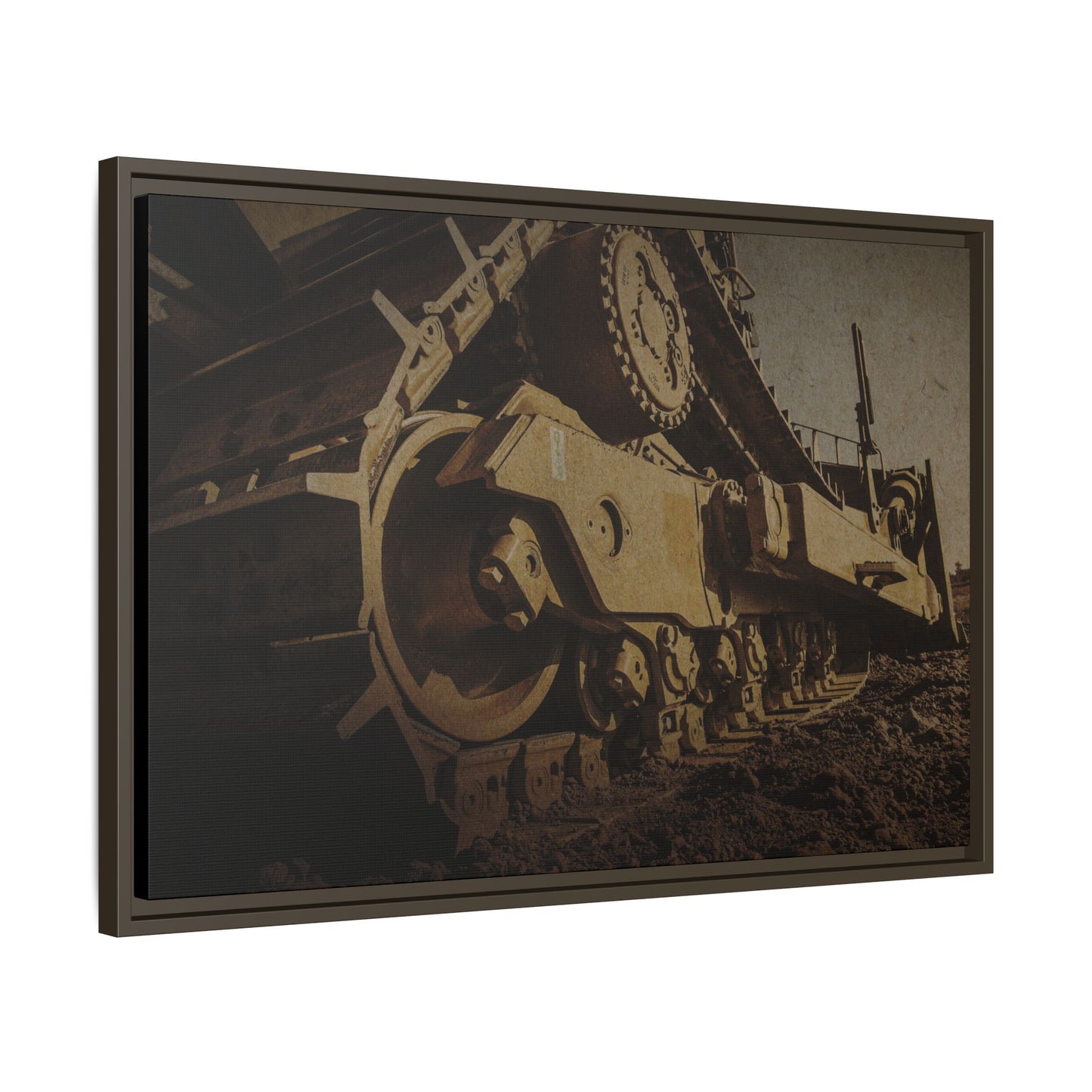 D8 Dramatic Dozer Track | Gold |  Framed Wall art on Stretched Canvas