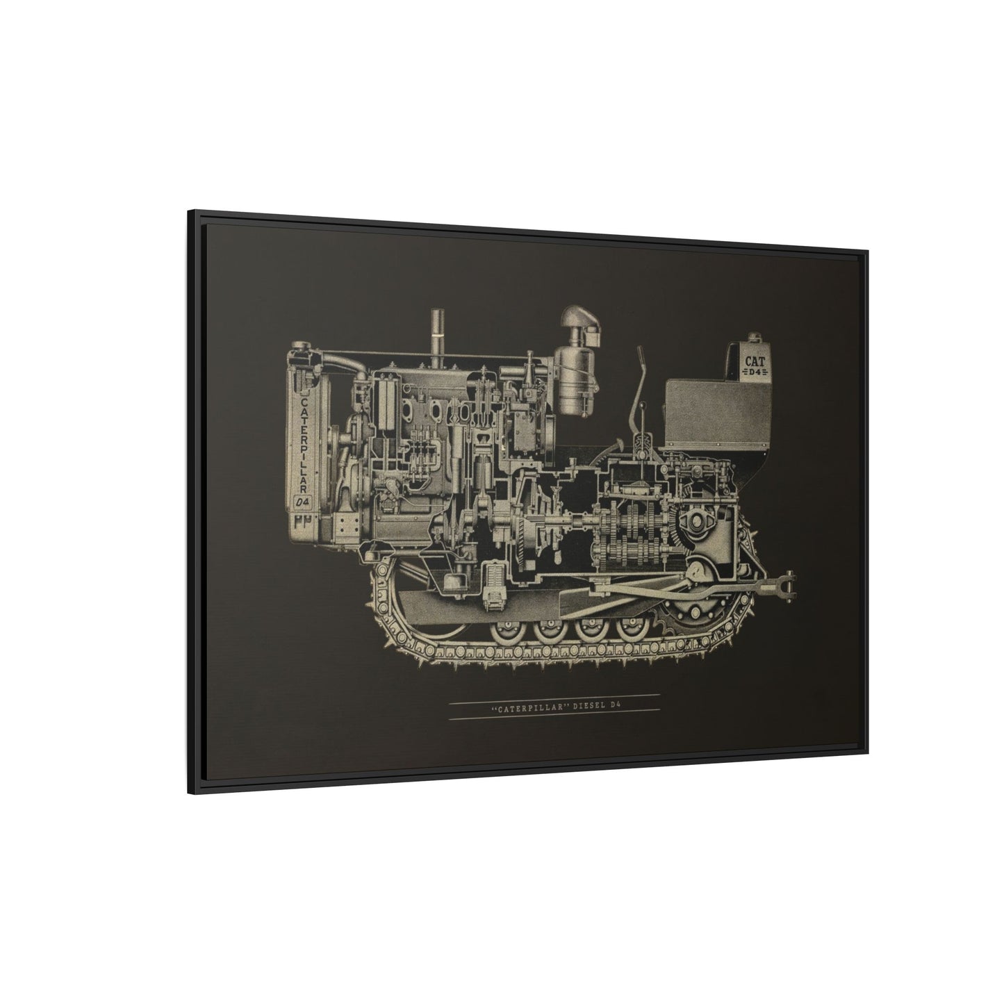 Vintage D4Tractor Crawler Cutaway Drawing | Framed Wall Art on Canvas