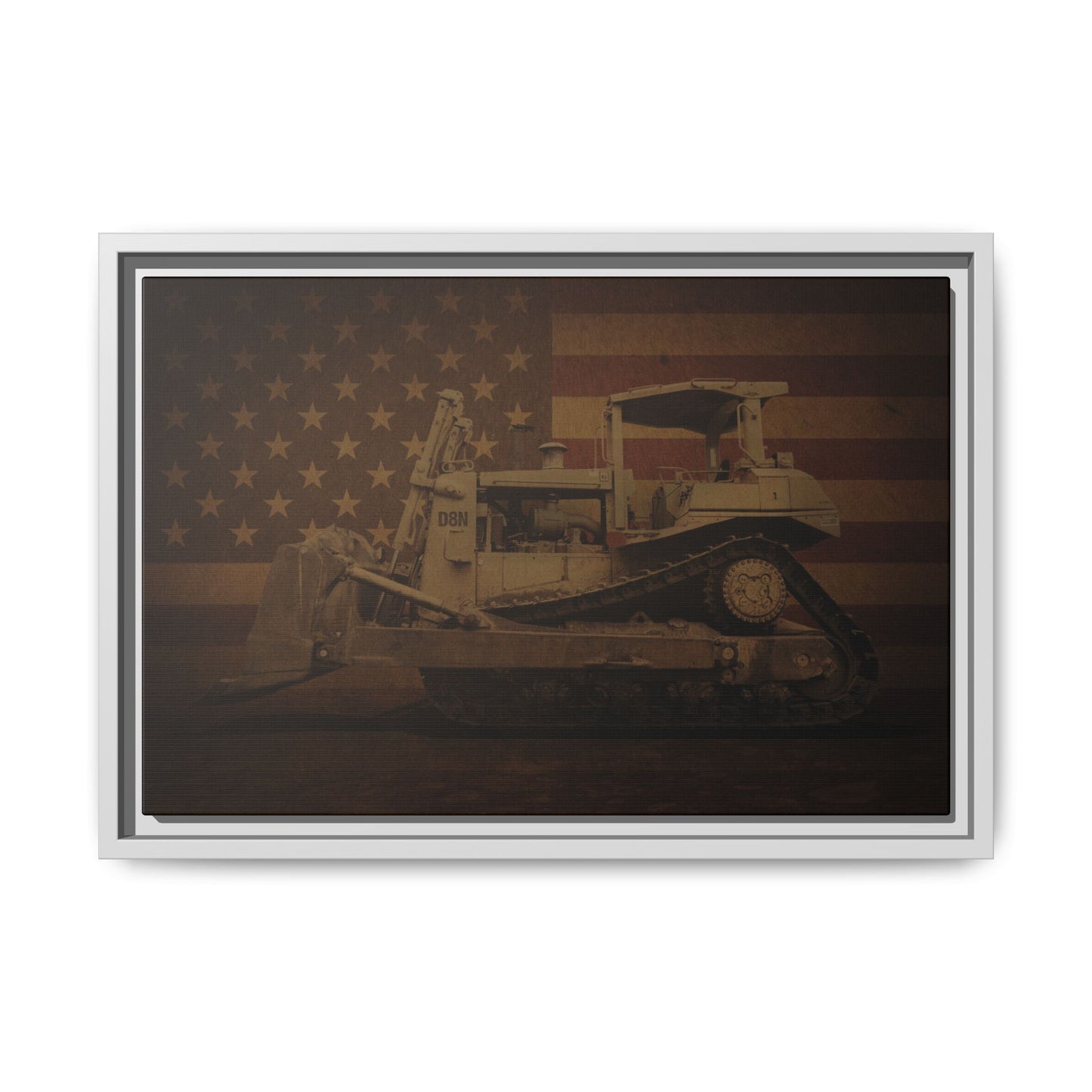 Patriotic D8N Classic Dozer | Framed Wall Art on Stretched Canvas