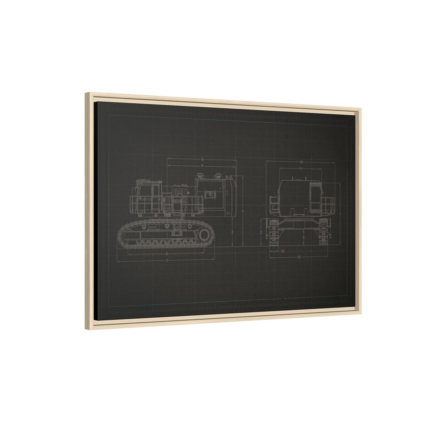 601 Excavator Drawing, Framed Wall Art on Canvas