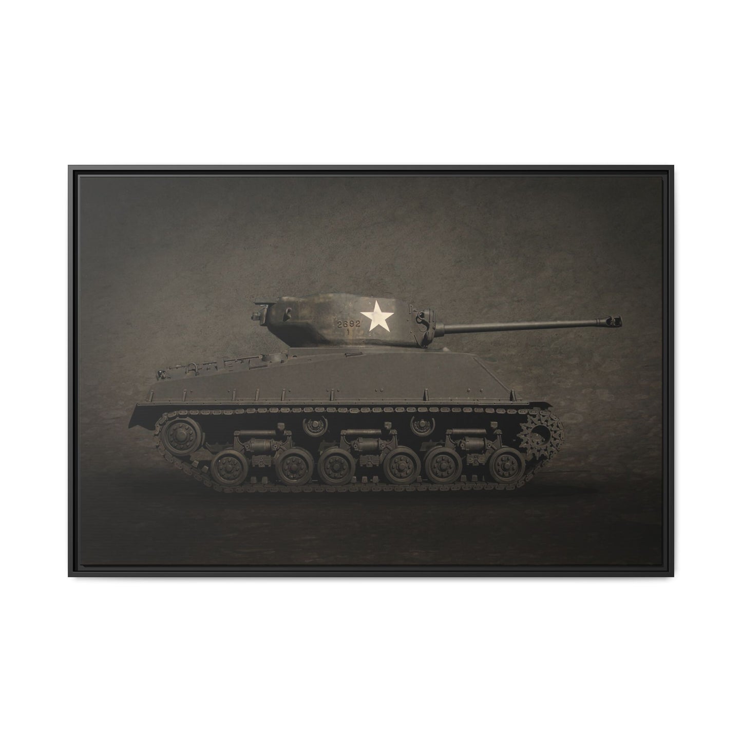 Vintage WWII  Sherman Tank, Single Star, Photo Wall Art on Framed Canvas
