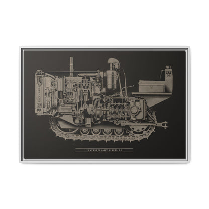 Vintage Caterpillar D2 Cutaway Drawing | Framed Wall Art on Stretched Canvas
