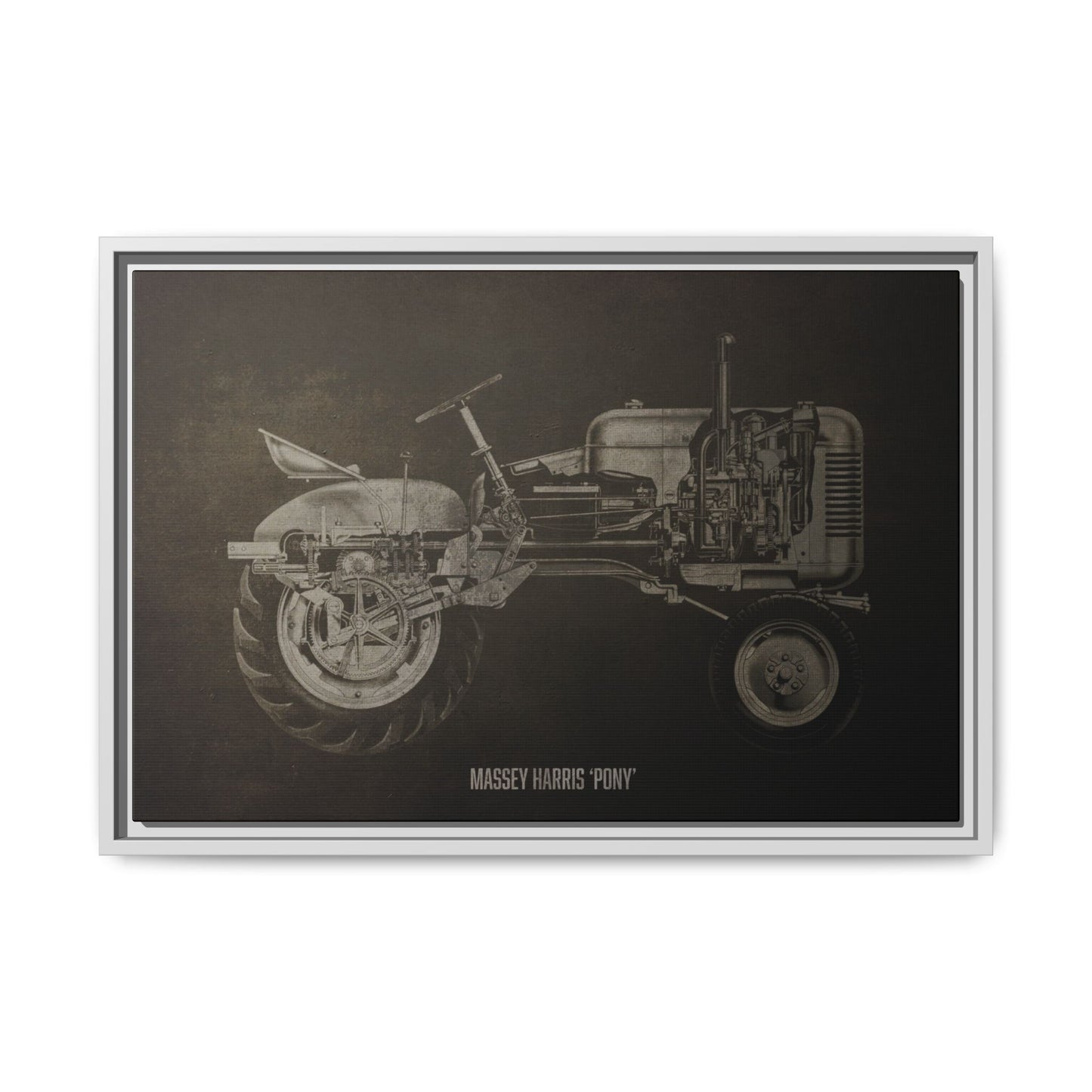 Vintage Massey Harris Pony Cutaway Drawing | Framed Wall Art on Stretched Canvas | Industrial Artwork
