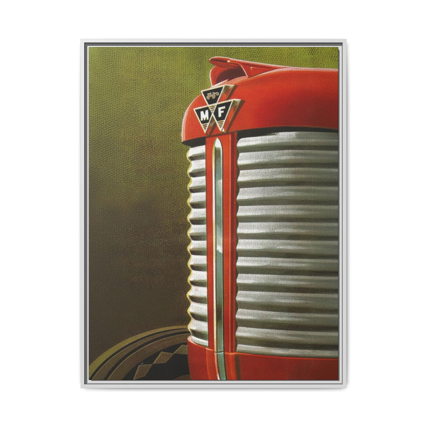Vintage Red Tractor Grill Matte Canvas Framed | Farm Machinery Wall Art