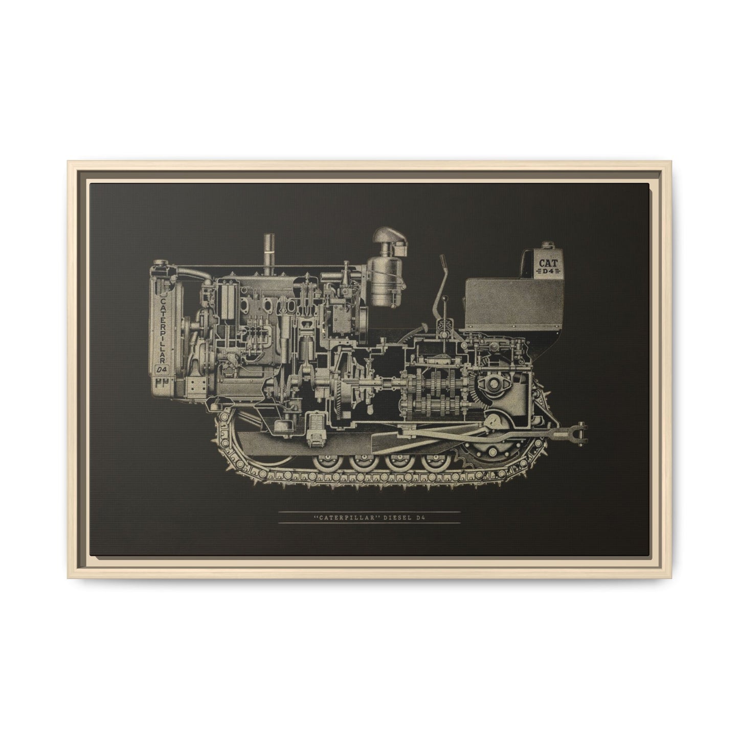 Vintage D4Tractor Crawler Cutaway Drawing | Framed Wall Art on Canvas