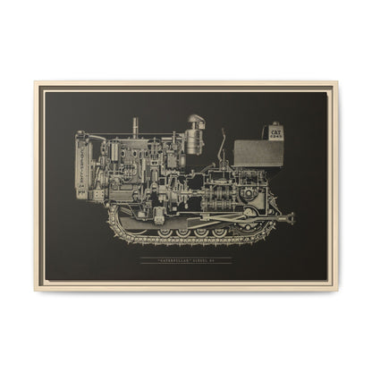 Vintage D4Tractor Crawler Cutaway Drawing | Framed Wall Art on Canvas