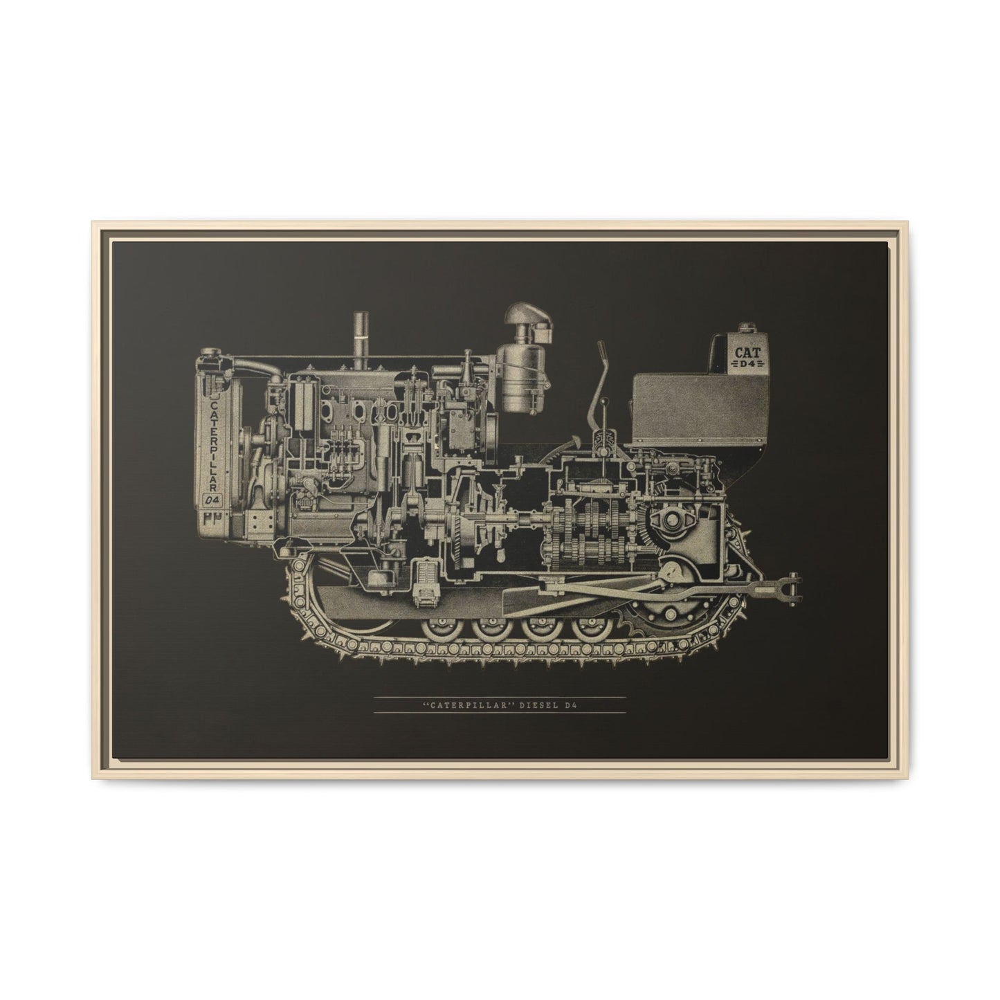 Vintage D4Tractor Crawler Cutaway Drawing | Framed Wall Art on Canvas