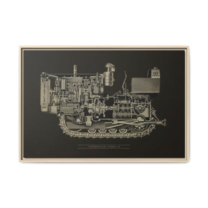 Vintage D4Tractor Crawler Cutaway Drawing | Framed Wall Art on Canvas