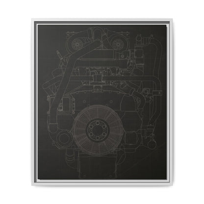 Machine Schematic Engine Drawing Front View Framed Wall Art on Stretched Canvas