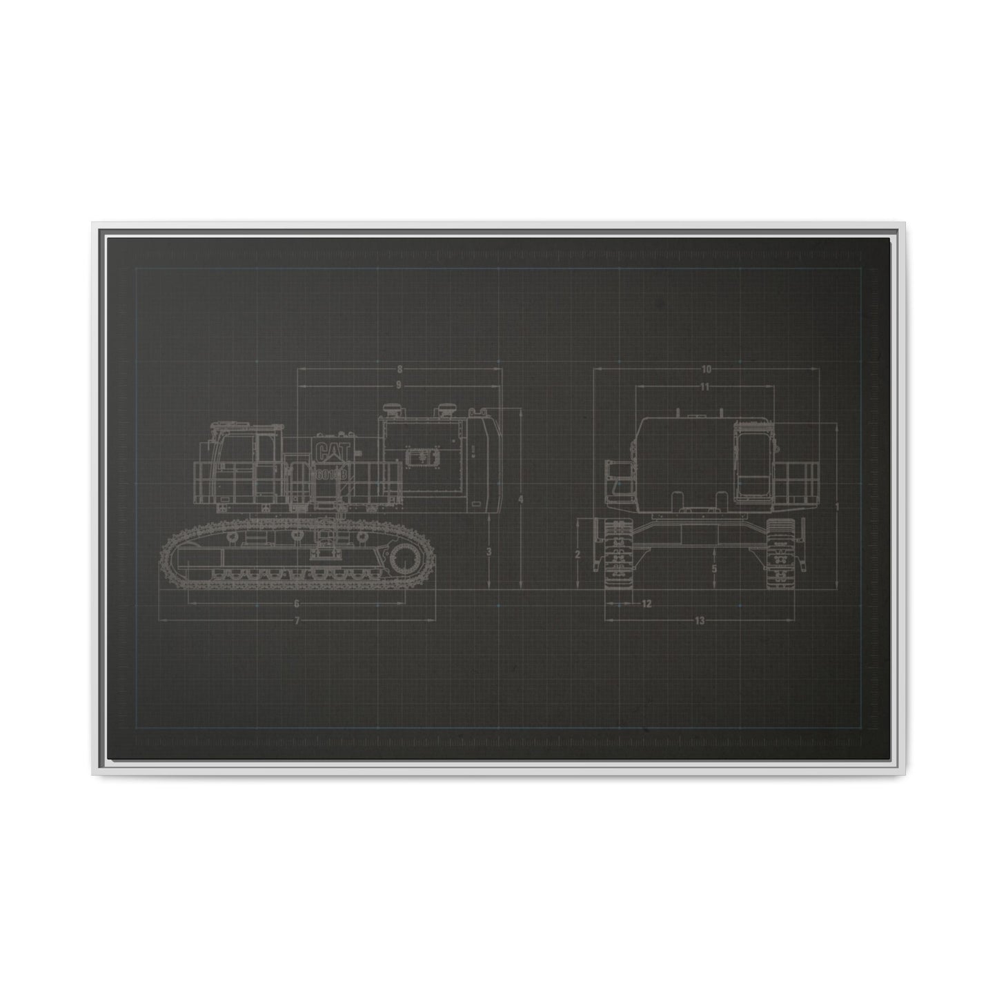 601 Excavator Drawing, Framed Wall Art on Canvas