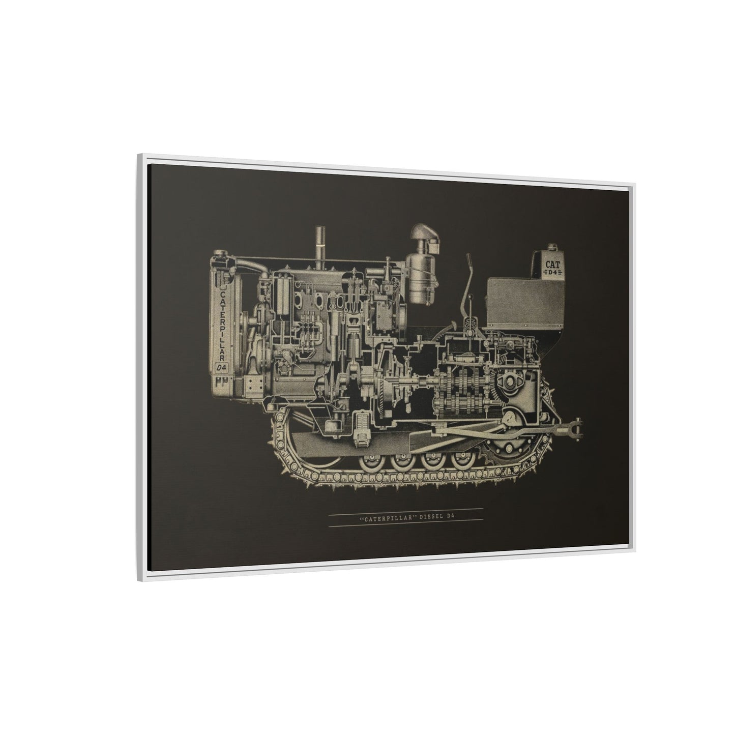 Vintage D4Tractor Crawler Cutaway Drawing | Framed Wall Art on Canvas