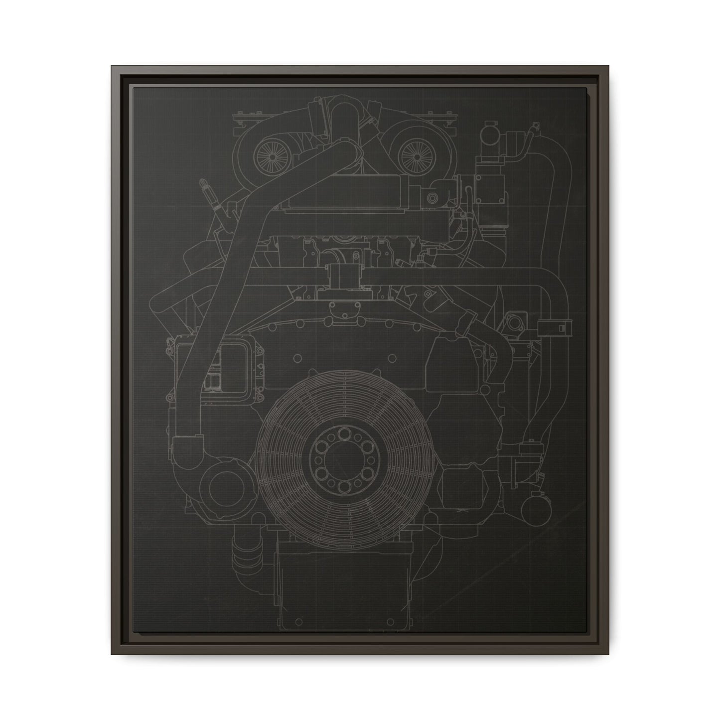 Machine Schematic Engine Drawing Front View Framed Wall Art on Stretched Canvas