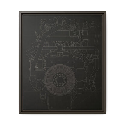 Machine Schematic Engine Drawing Front View Framed Wall Art on Stretched Canvas