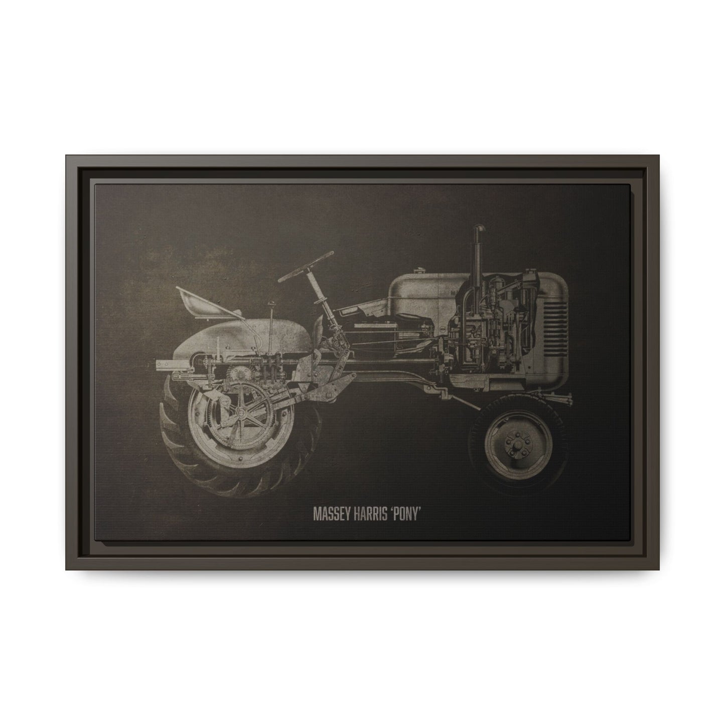 Vintage Massey Harris Pony Cutaway Drawing | Framed Wall Art on Stretched Canvas | Industrial Artwork