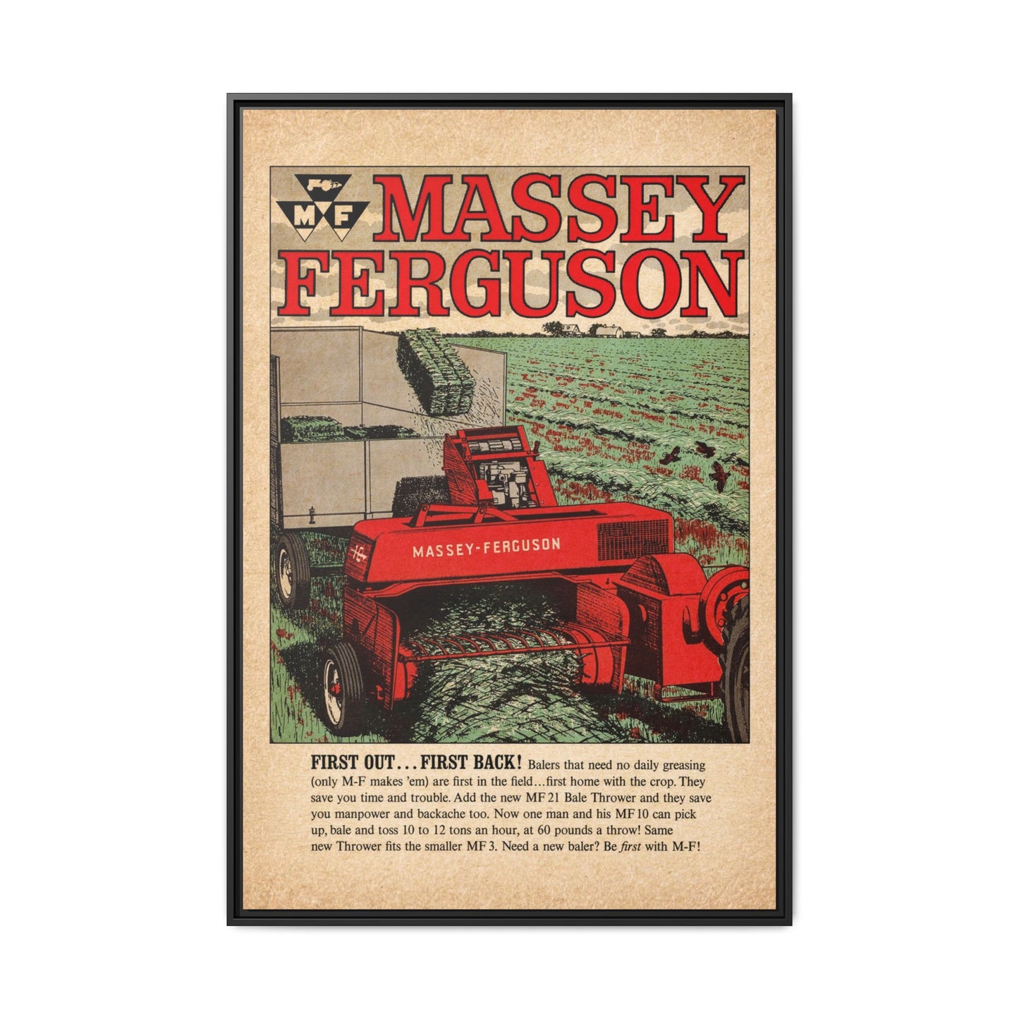 Massey Ferguson Tractor Poster Matte Canvas Framed | Vintage Farm Machinery Print