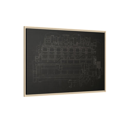 Engine Side View Schematic Drawing Framed Wall Art on Matte Canvas