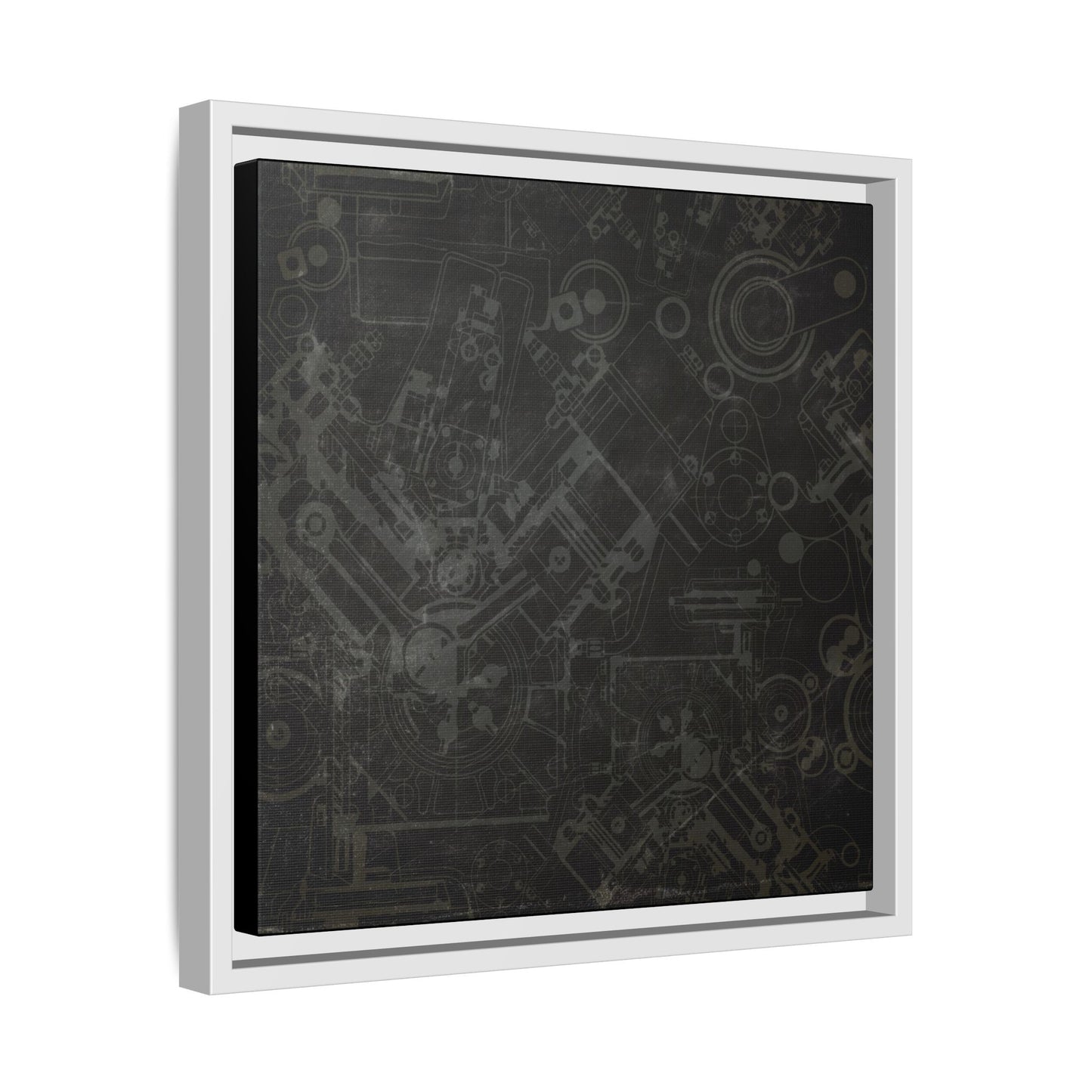 Engine Schematic Drawing Front View - Industrial Art - Framed on Canvas