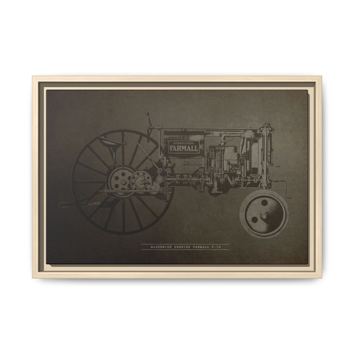 Vintage Farmall F-12 Mechanical Drawing | Framed Wall Art on Canvas