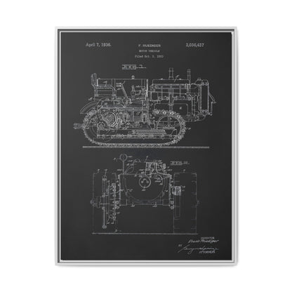 Vintage Dozer Rudiger Patent Drawing, Framed Wall Art on Canvas