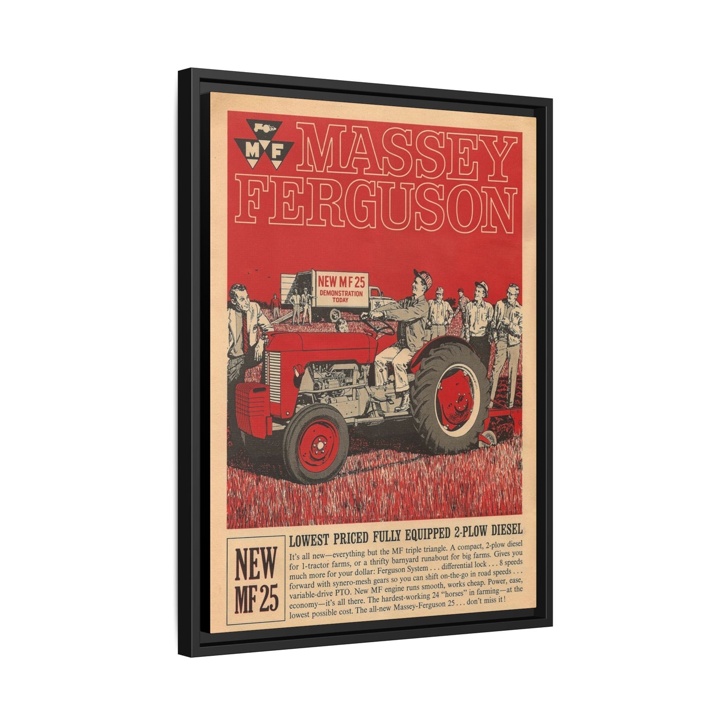 Massey 25 Demonstration Day Vintage Dealer Sign, Framed Wall Art on Canvas