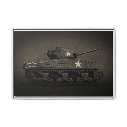 Vintage WWII  Sherman Tank, Double Star, Photo Wall Art on Framed Canvas