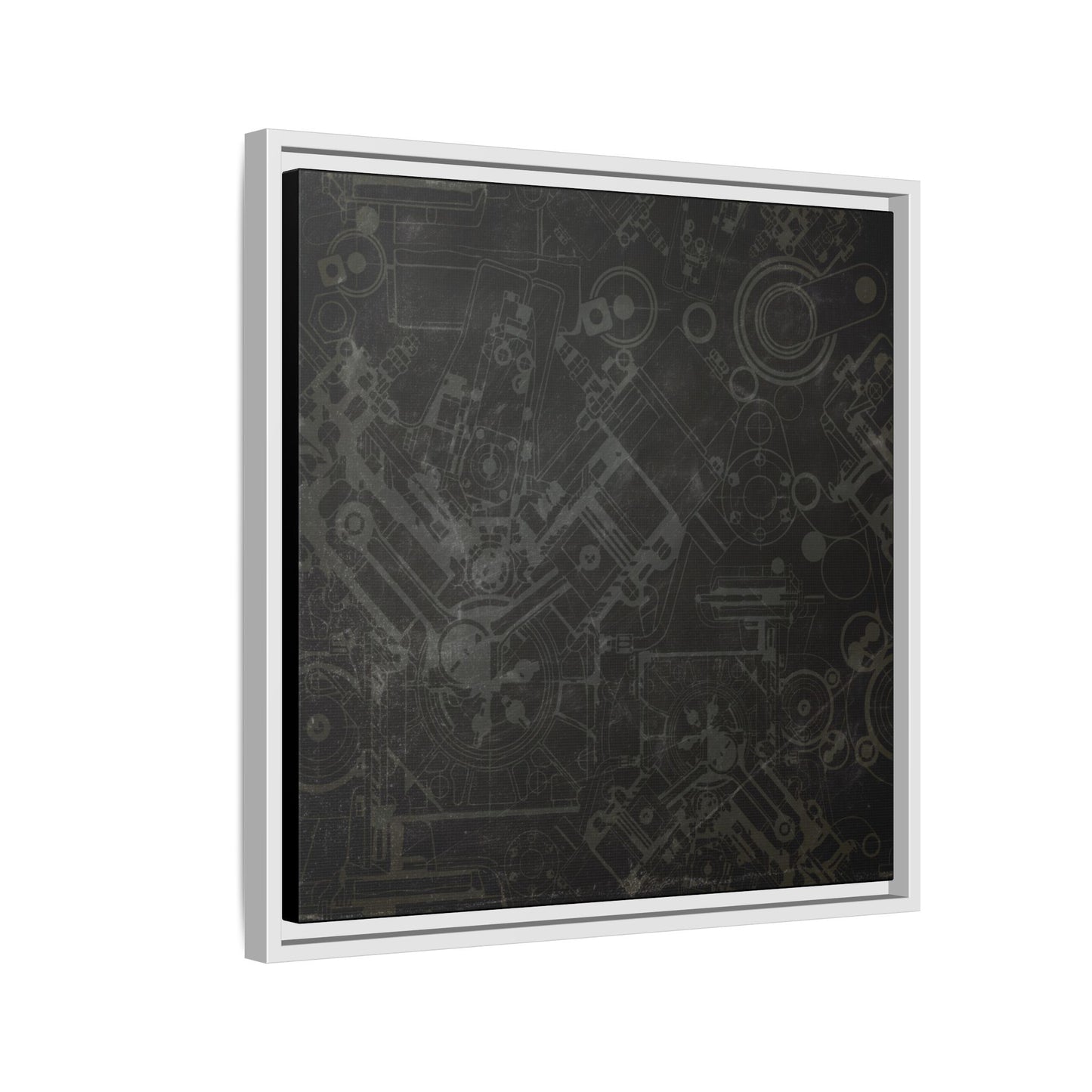 Engine Schematic Drawing Front View - Industrial Art - Framed on Canvas