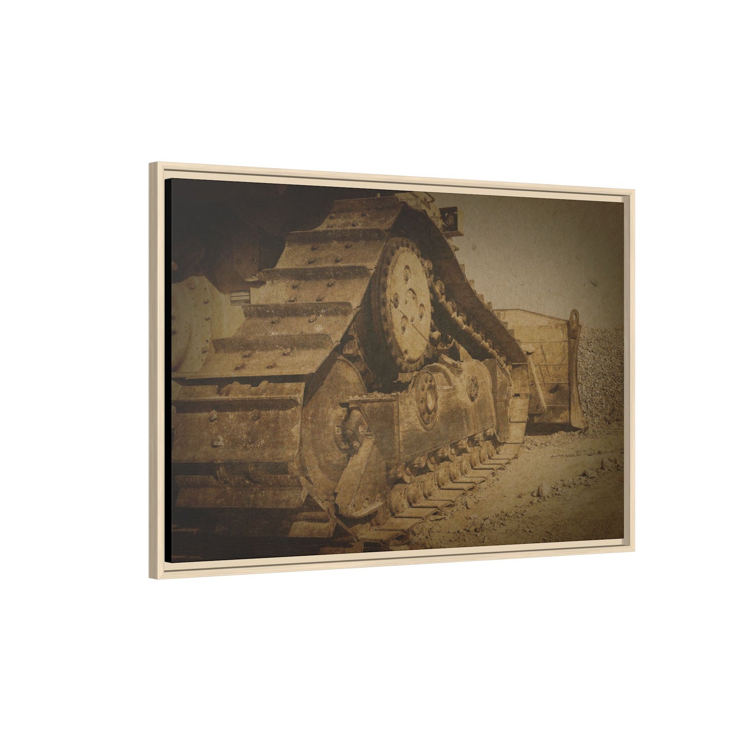 Dozer Tracks Pushing Stone | Framed Wall Art on Stretched Canvas