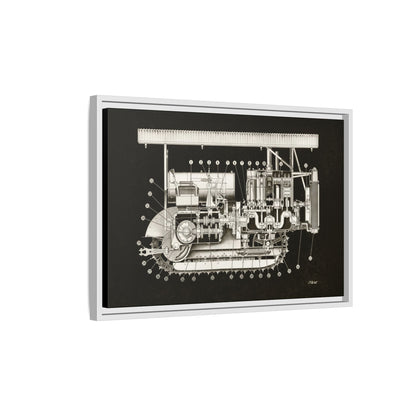 Vintage Engine Crawler Cutaway Engineering Drawing on Matte Canvas Framed | Industrial Wall Art