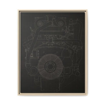 Machine Schematic Engine Drawing Front View Framed Wall Art on Stretched Canvas