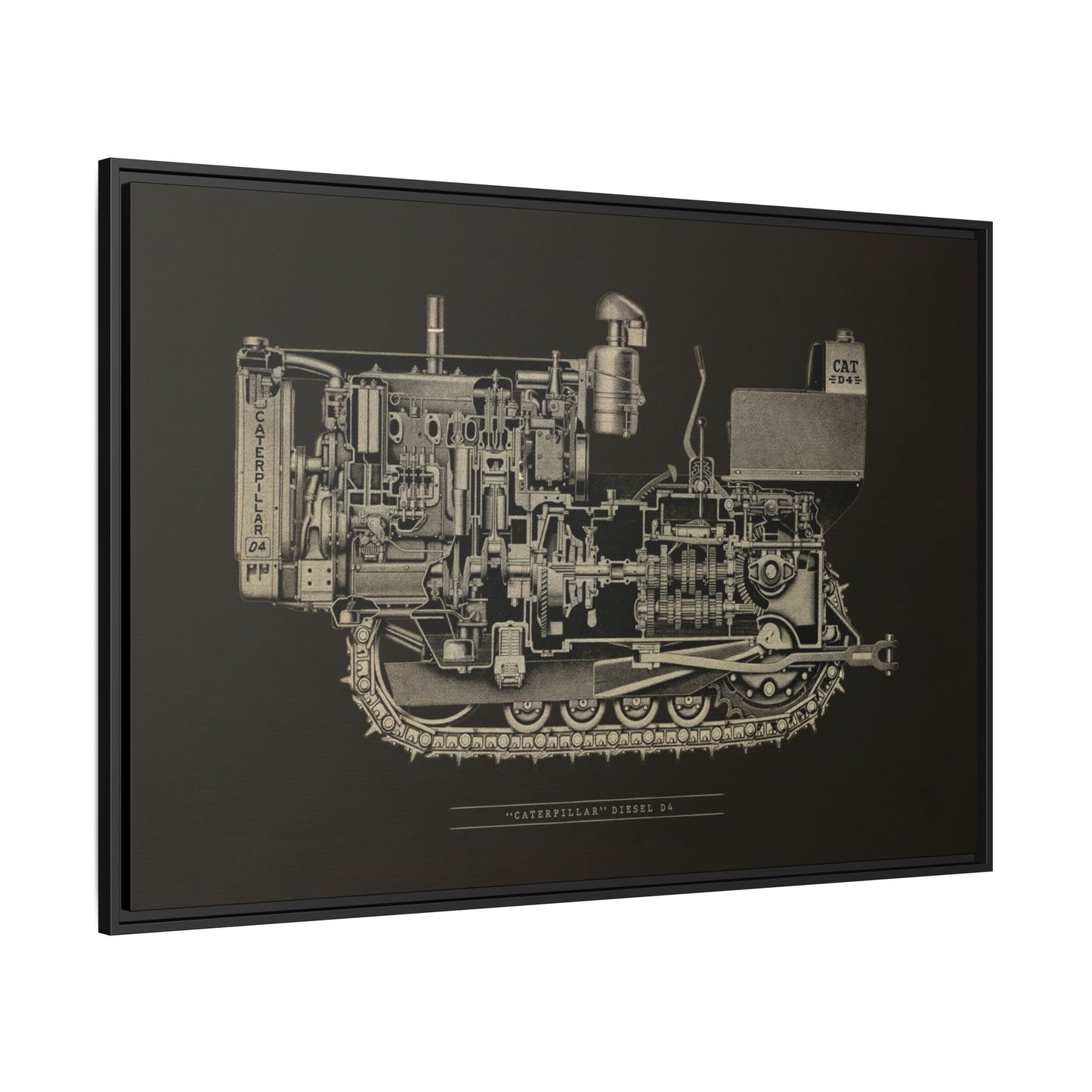 Vintage D4Tractor Crawler Cutaway Drawing | Framed Wall Art on Canvas