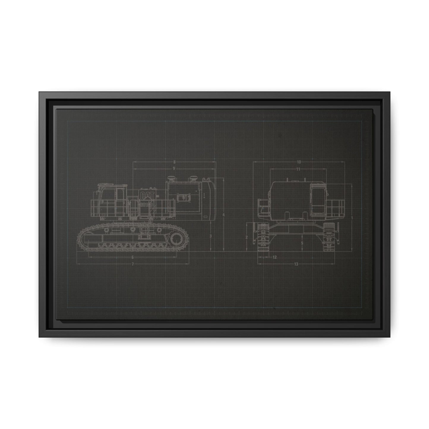 601 Excavator Drawing, Framed Wall Art on Canvas
