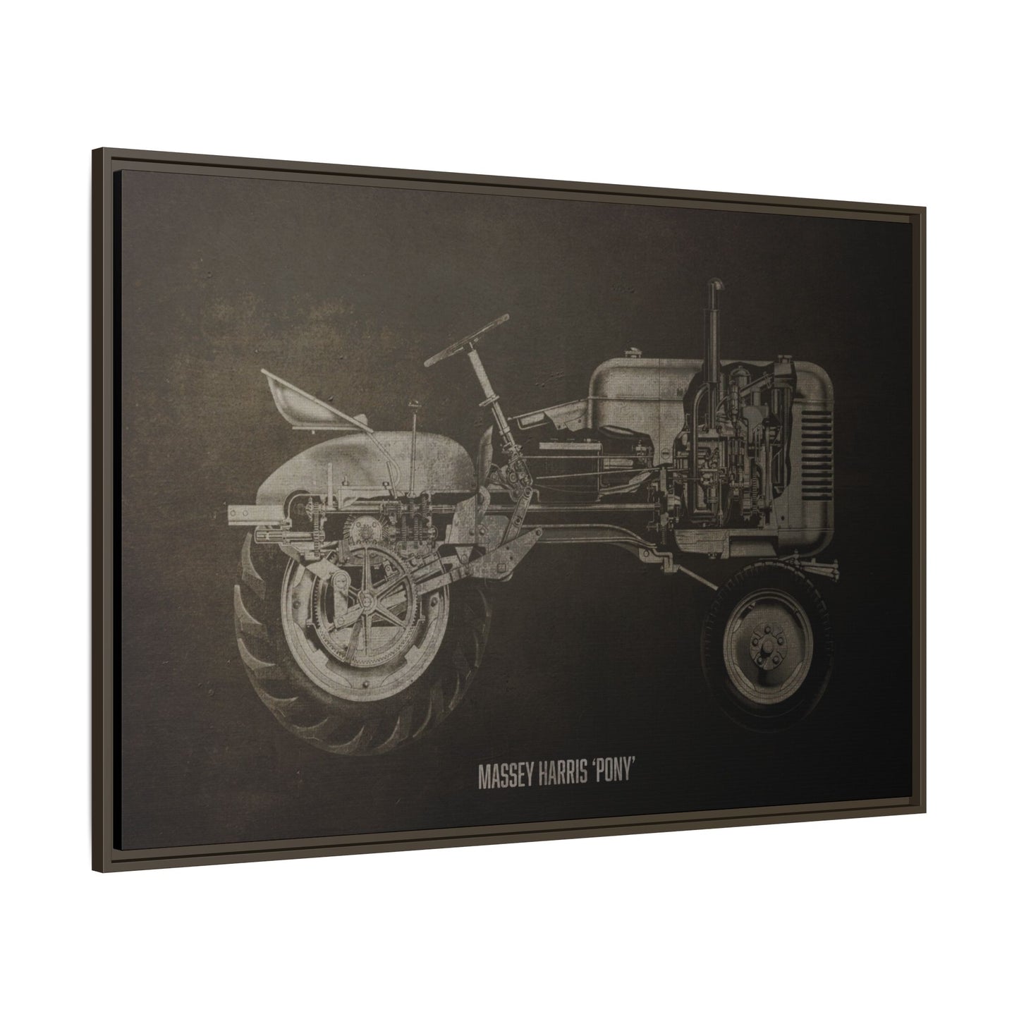Vintage Massey Harris Pony Cutaway Drawing | Framed Wall Art on Stretched Canvas | Industrial Artwork