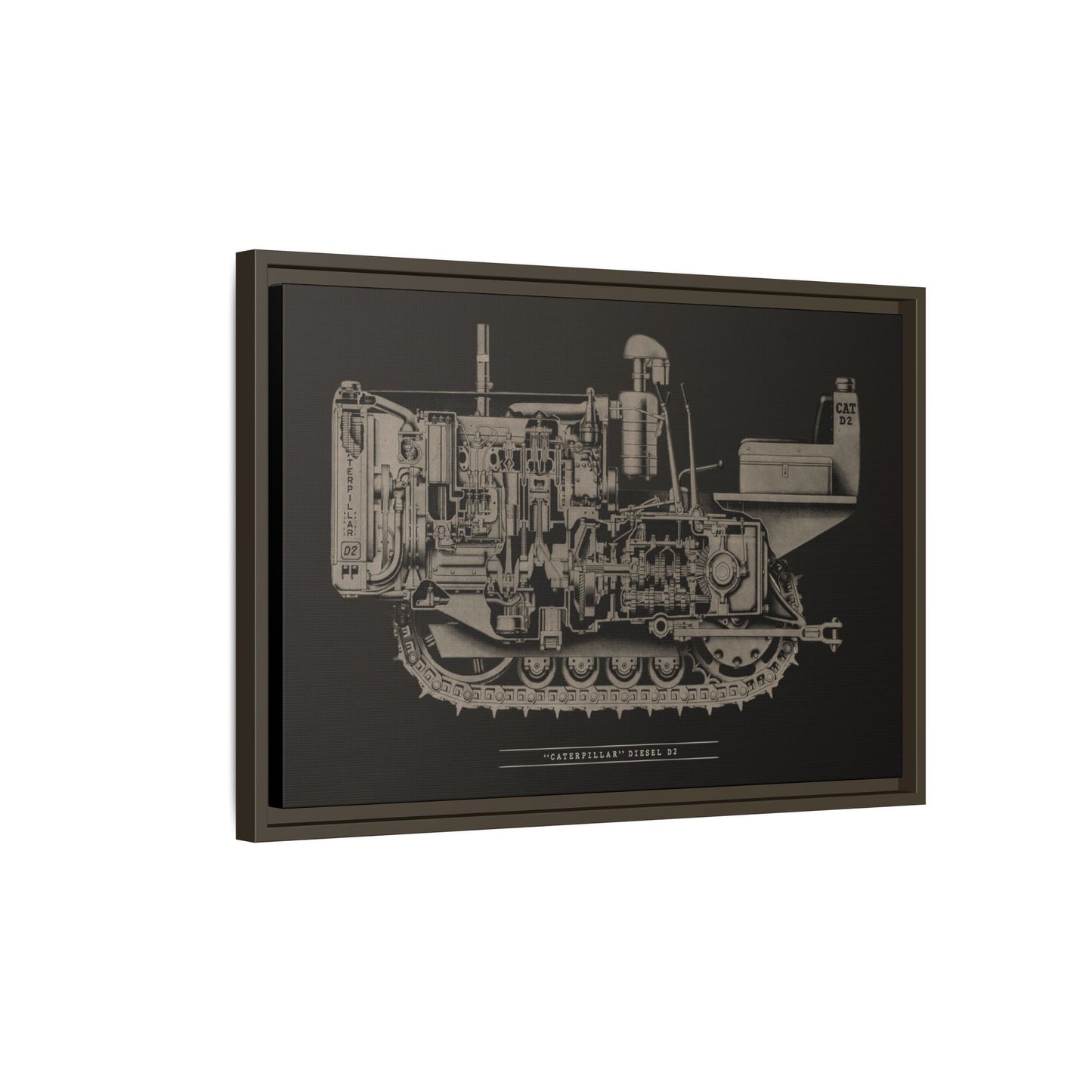 Vintage Caterpillar D2 Cutaway Drawing | Framed Wall Art on Stretched Canvas
