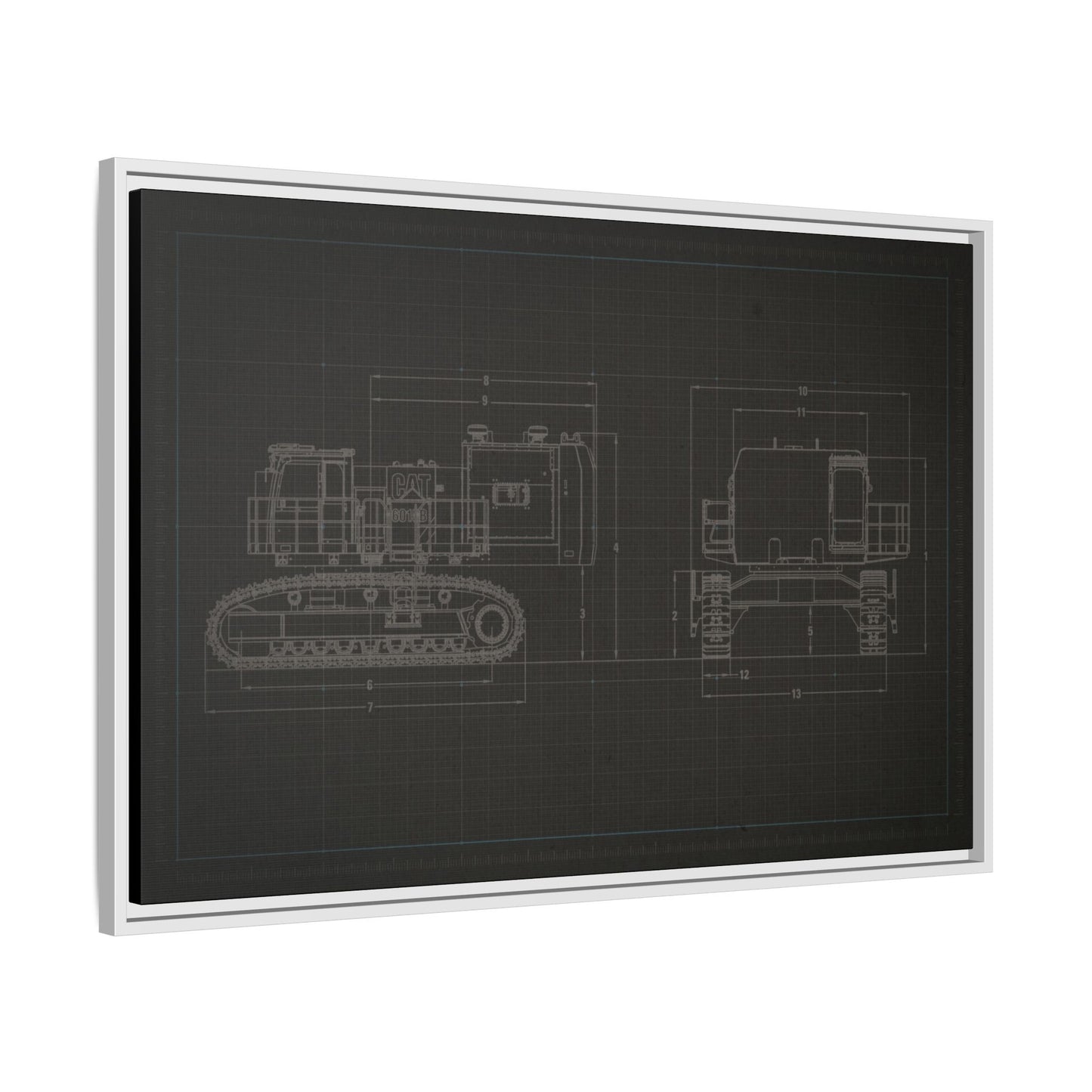 601 Excavator Drawing, Framed Wall Art on Canvas