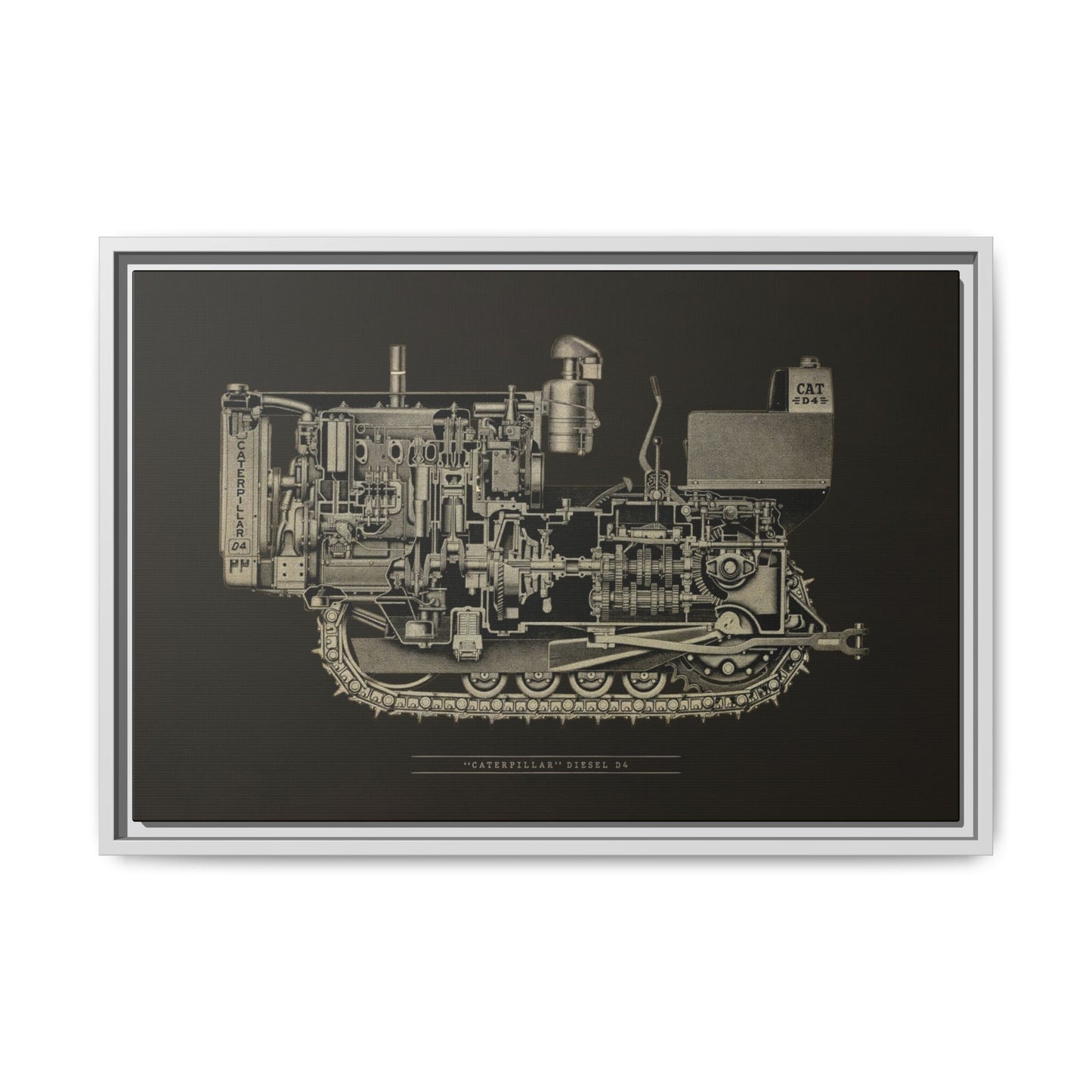 Vintage D4Tractor Crawler Cutaway Drawing | Framed Wall Art on Canvas