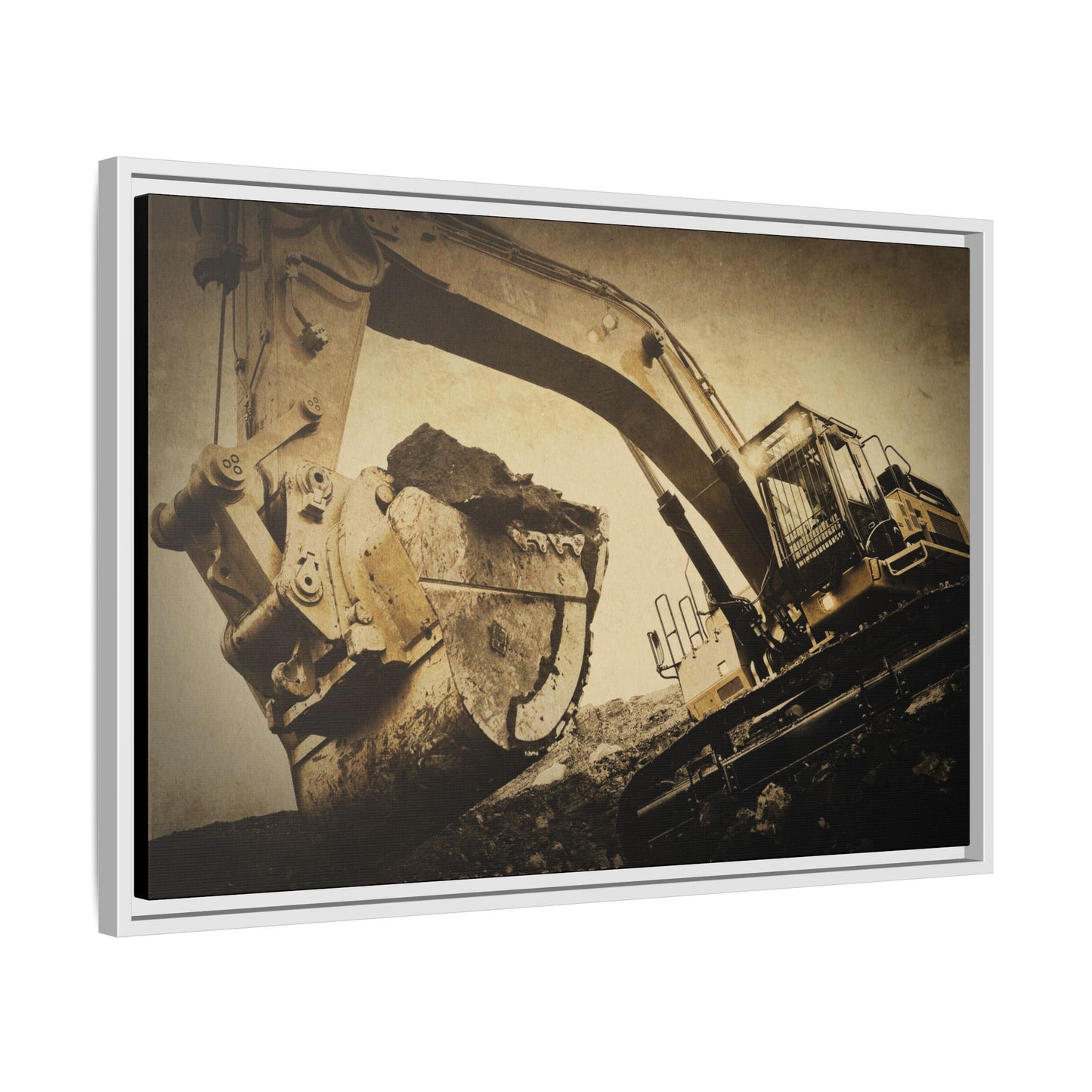 Reaching for Rocks Excavator  | Photo Art on Framed Canvas